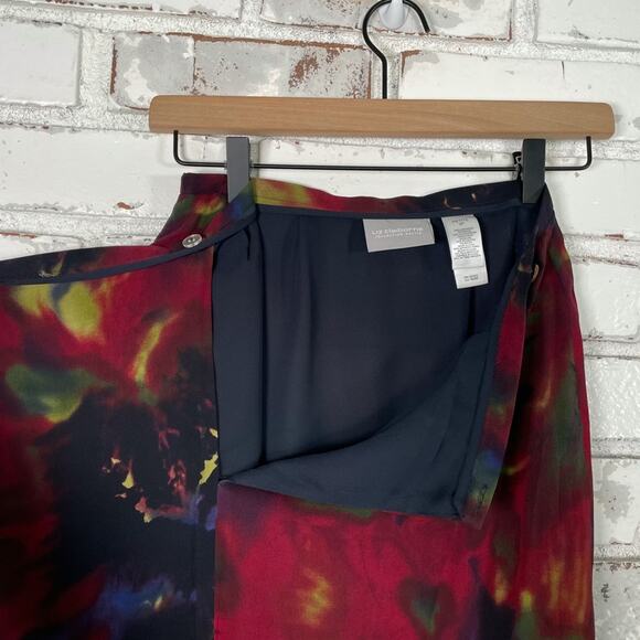 Liz Claiborne Petite Color Bleed Green Pink Black Tie Dye Wrap Midi Skirt Size 2 - Picture 10 of 11